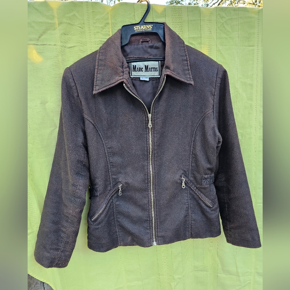 Vintage 90's Distressed Brown Faux Leather Jacket - Picture 2 of 13